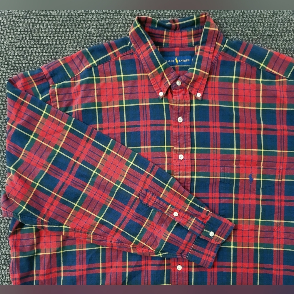 Polo Ralph Lauren Multi-Color Plaid Pocket Cotton Shirt Men’s 3XB Big & Tall